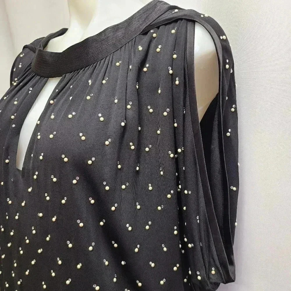 Marc Jacobs Black Satin Crystal Pearl Rhinestone Embellished Back Bow Dress 10 - Picture 9 of 16